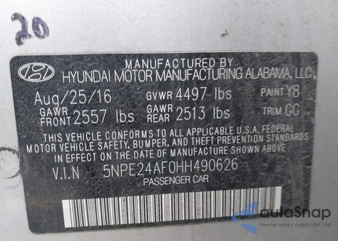 2017 Hyundai Sonata z USA, uszkodzony, nr VIN 5NPE24AF0HH490626